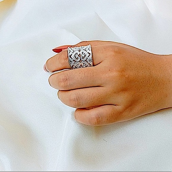 NEW STERLING SILVER WIDE BAND ZIRCONIA HEART CUFF RING - Picture 5 of 12